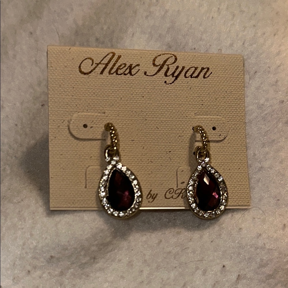 Alex Ryan Gold and Red-Violet Teardrop Earrings